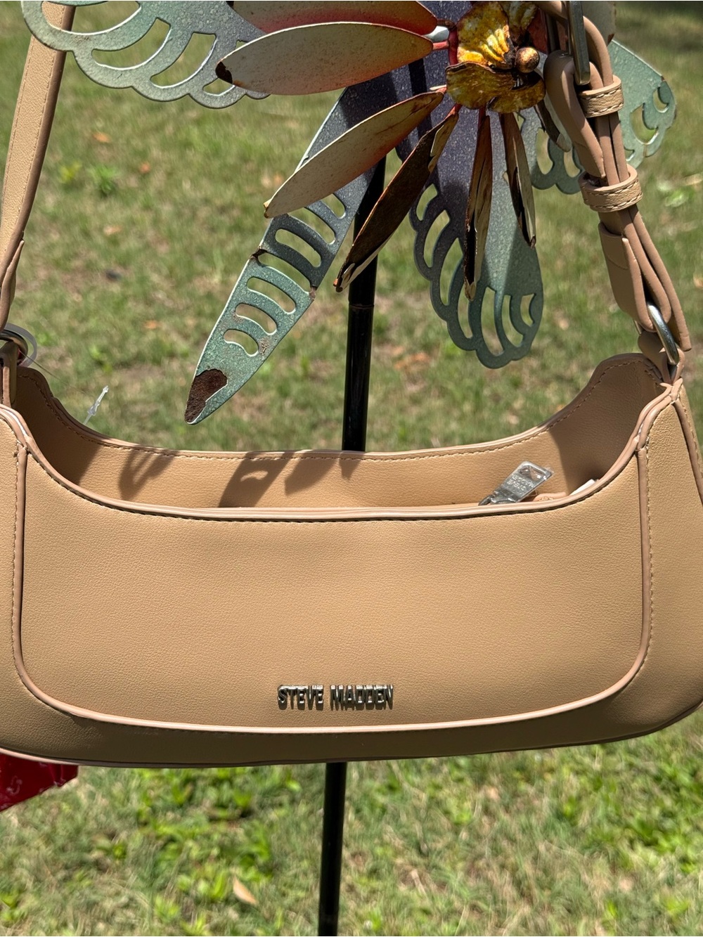 Steve Madden Tan Shoulder Bag with Silver Logo